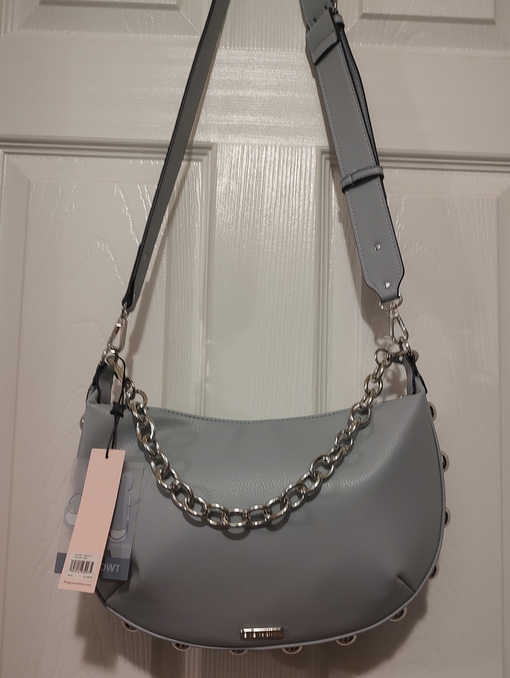 Blue Women's Shoulder Bag with Chain Accent